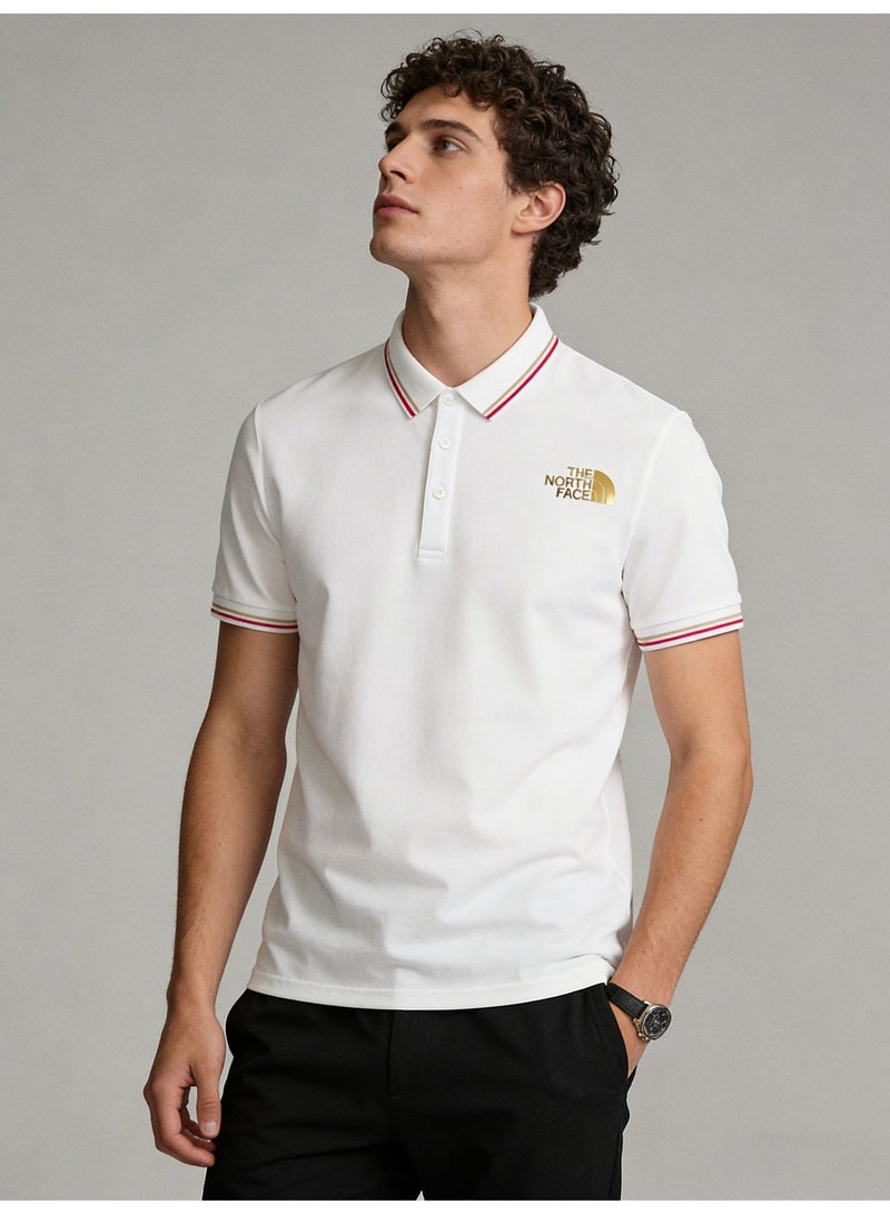 ذا نورث فيس 2026 The North Face Gold Logo Unisex Polo Shirt, Premium Pique Cotton Short Sleeve with Striped Collar & Cuffs, Outdoor-Inspired Casual Smart Wear for Men & Women - Image 1
